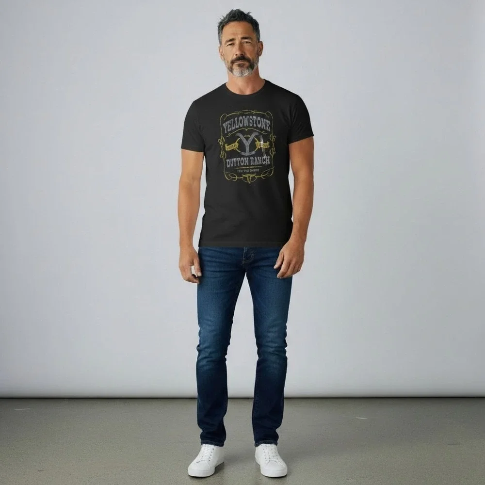 Yellowstone Dutton Ranch Unisex Black Cotton‎ Loyalty Honor Long Horn Skull Tee
